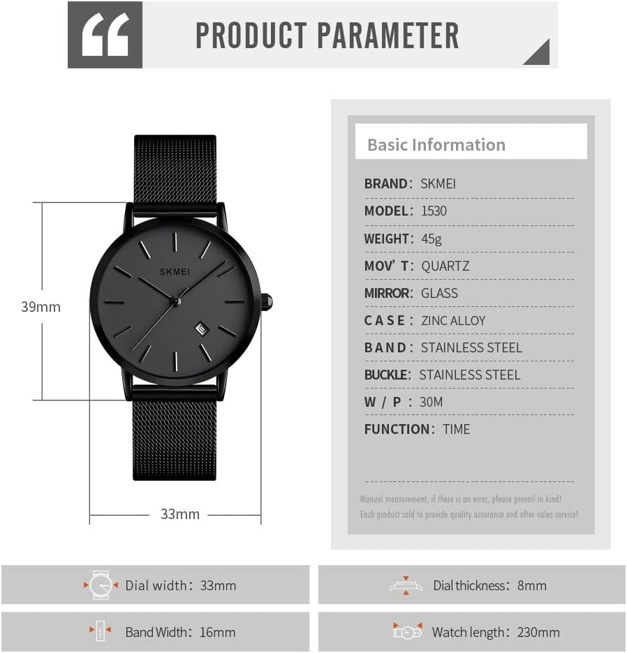 SKMEI Watches for Women Analog Quartz Minimalist Simple Dress Rose Gold Women Slim Thin Watch Mesh Band Waterproof Watches Fashion Ladies Wrist Watch with Date