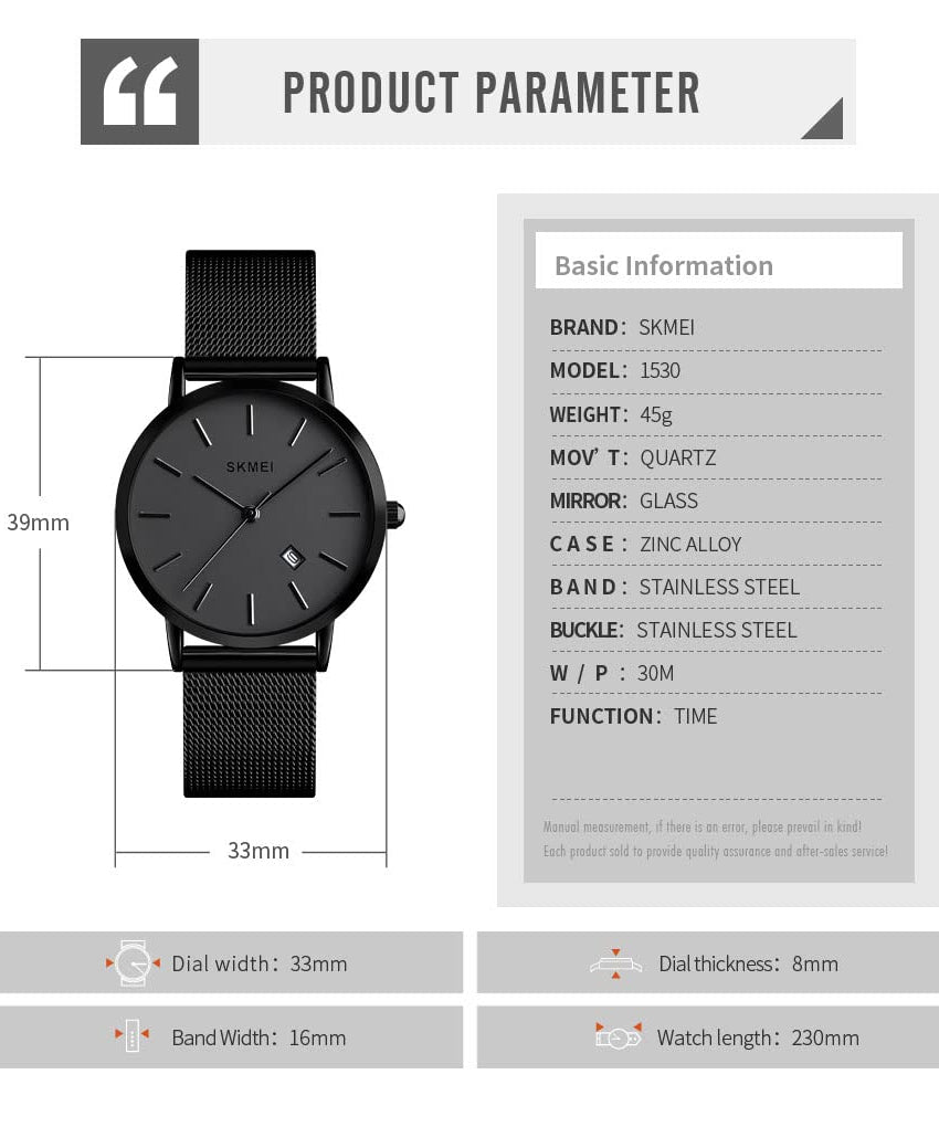 SKMEI Watches for Women Analog Quartz Minimalist Simple Dress Rose Gold Women Slim Thin Watch Mesh Band Waterproof Watches Fashion Ladies Wrist Watch with Date