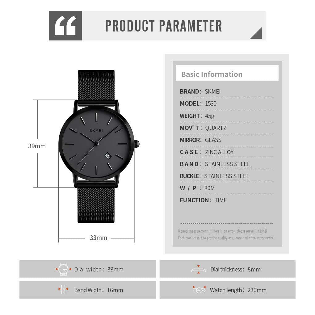 SKMEI Watches for Women Analog Quartz Minimalist Simple Dress Rose Gold Women Slim Thin Watch Mesh Band Waterproof Watches Fashion Ladies Wrist Watch with Date