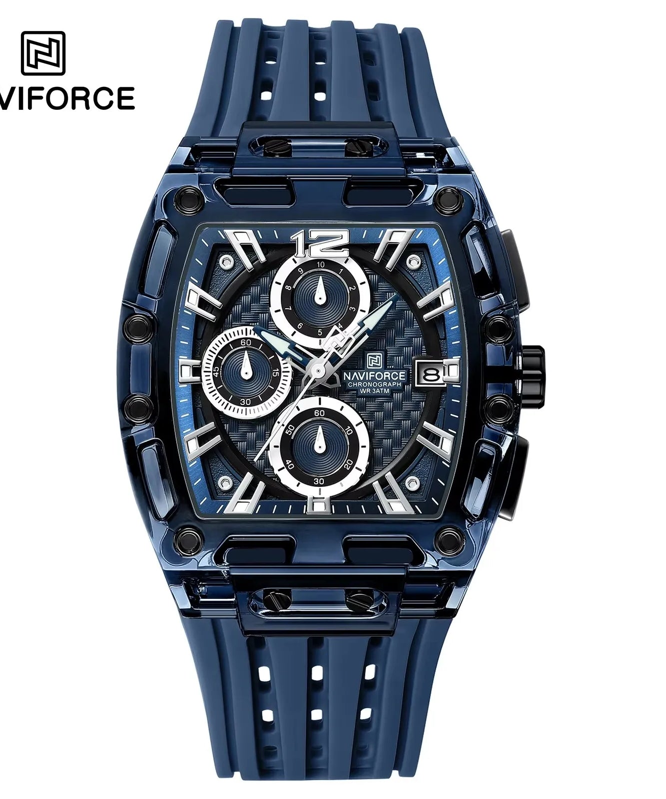 NAVIFORCE - Men's Fashion Sports Rectangle Chronograph Waterproof Luminous Calendar Silicone Band Quartz Watch for Men NF7105