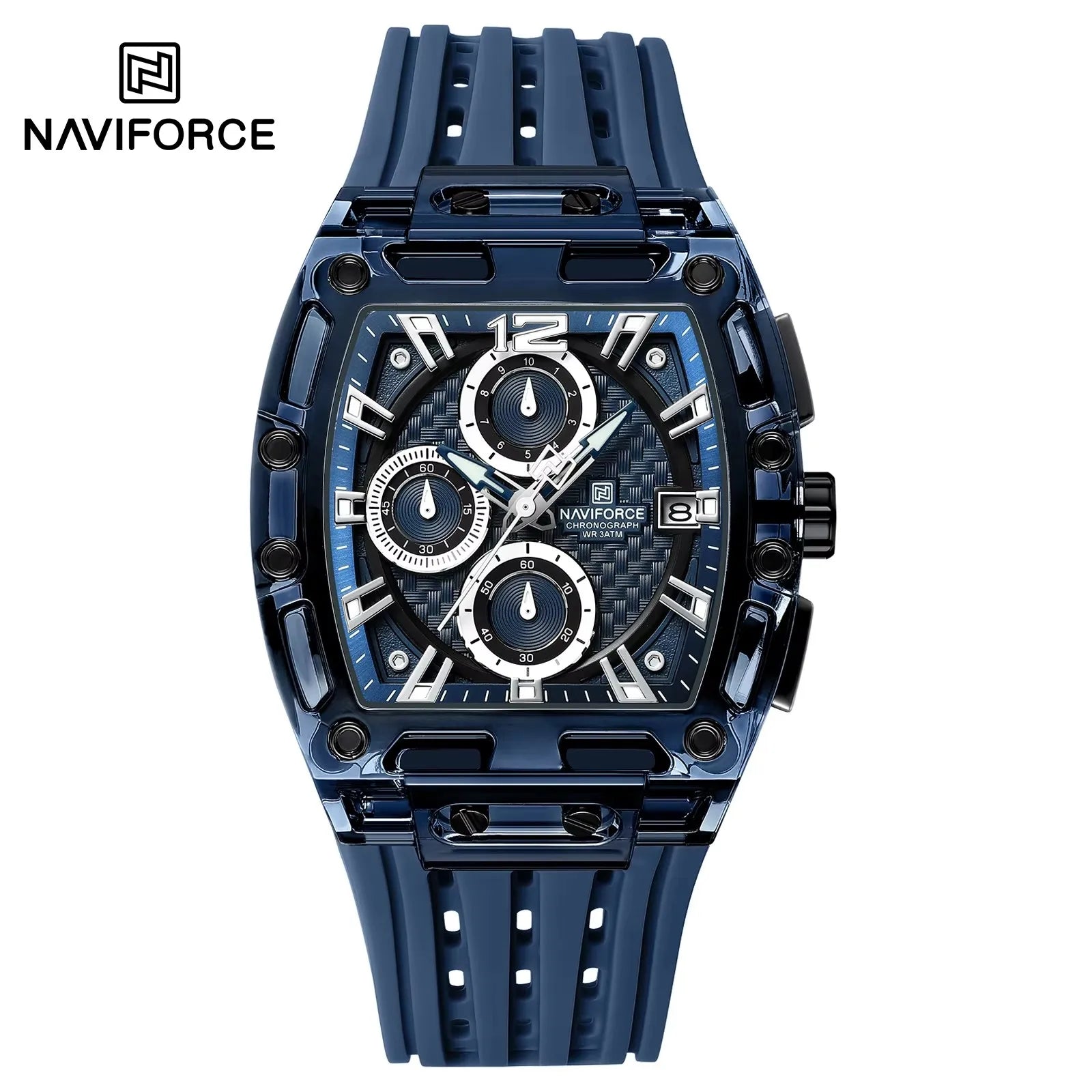 NAVIFORCE - Men's Fashion Sports Rectangle Chronograph Waterproof Luminous Calendar Silicone Band Quartz Watch for Men NF7105