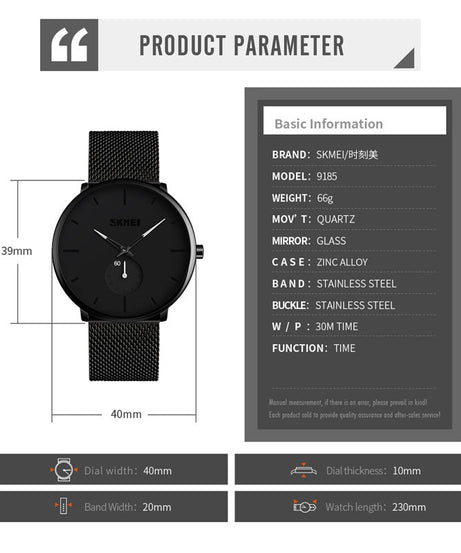 SKMEI Men's Water Resistant Metal Analog Watch 9185 - Black