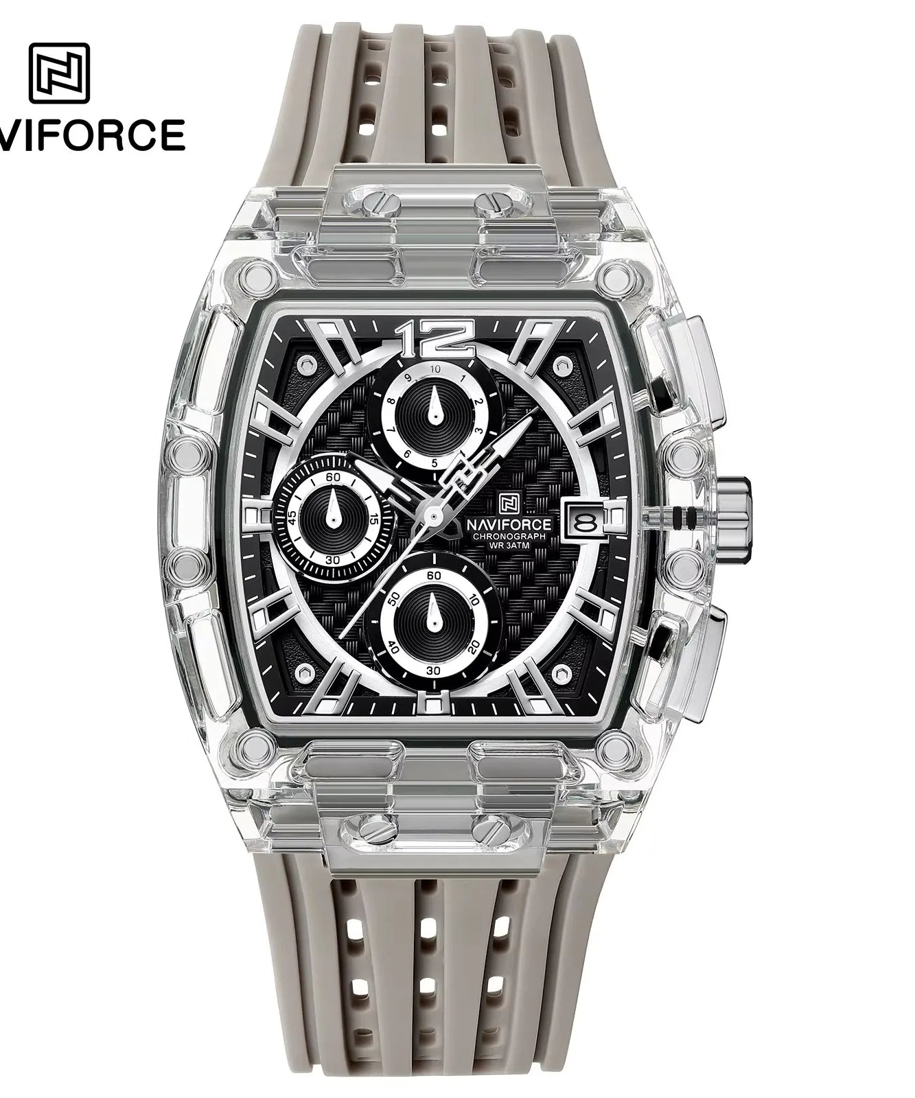 NAVIFORCE - Men's Fashion Sports Rectangle Chronograph Waterproof Luminous Calendar Silicone Band Quartz Watch for Men NF7105