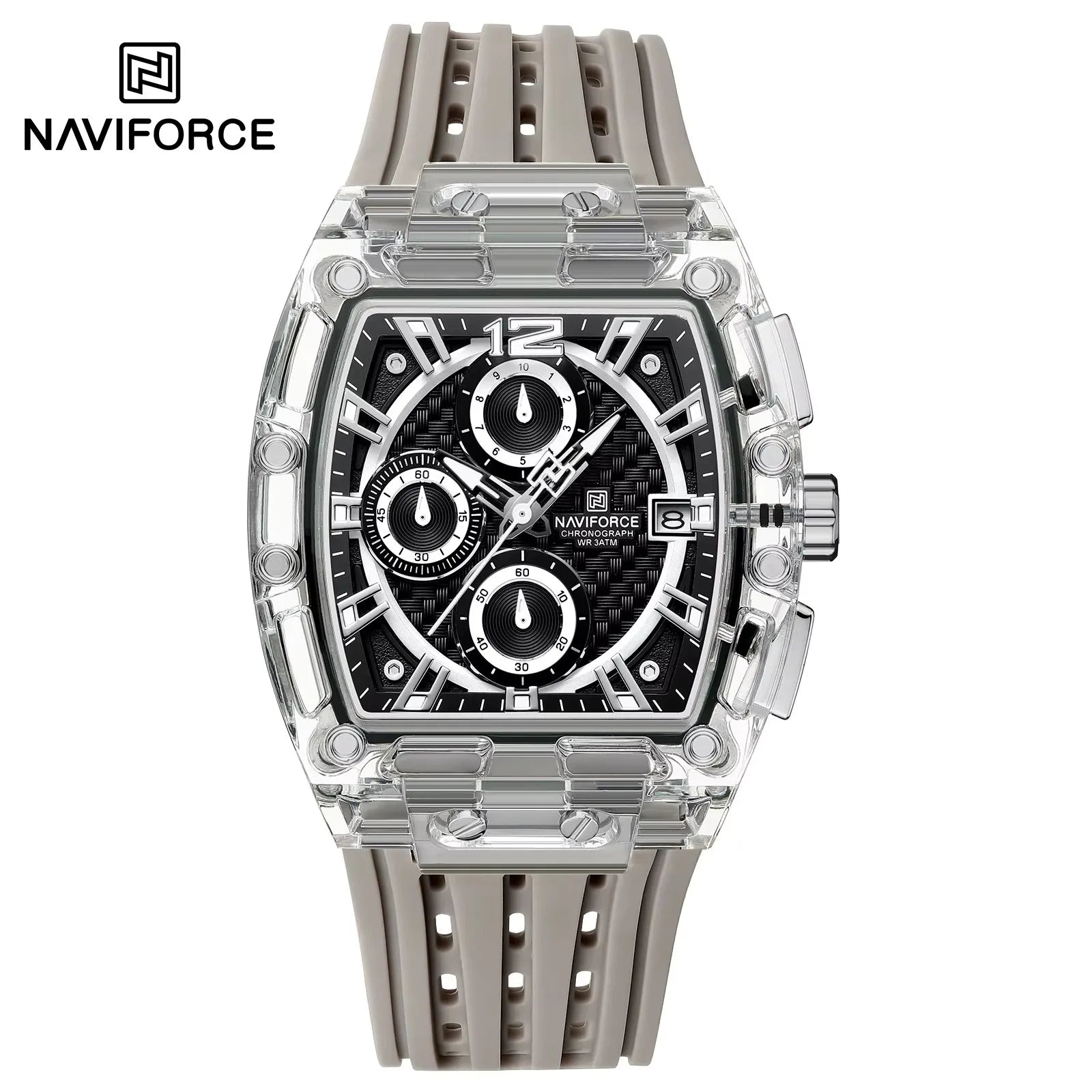 NAVIFORCE - Men's Fashion Sports Rectangle Chronograph Waterproof Luminous Calendar Silicone Band Quartz Watch for Men NF7105