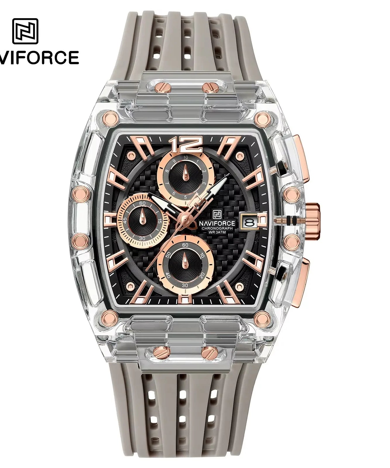 NAVIFORCE - Men's Fashion Sports Rectangle Chronograph Waterproof Luminous Calendar Silicone Band Quartz Watch for Men NF7105