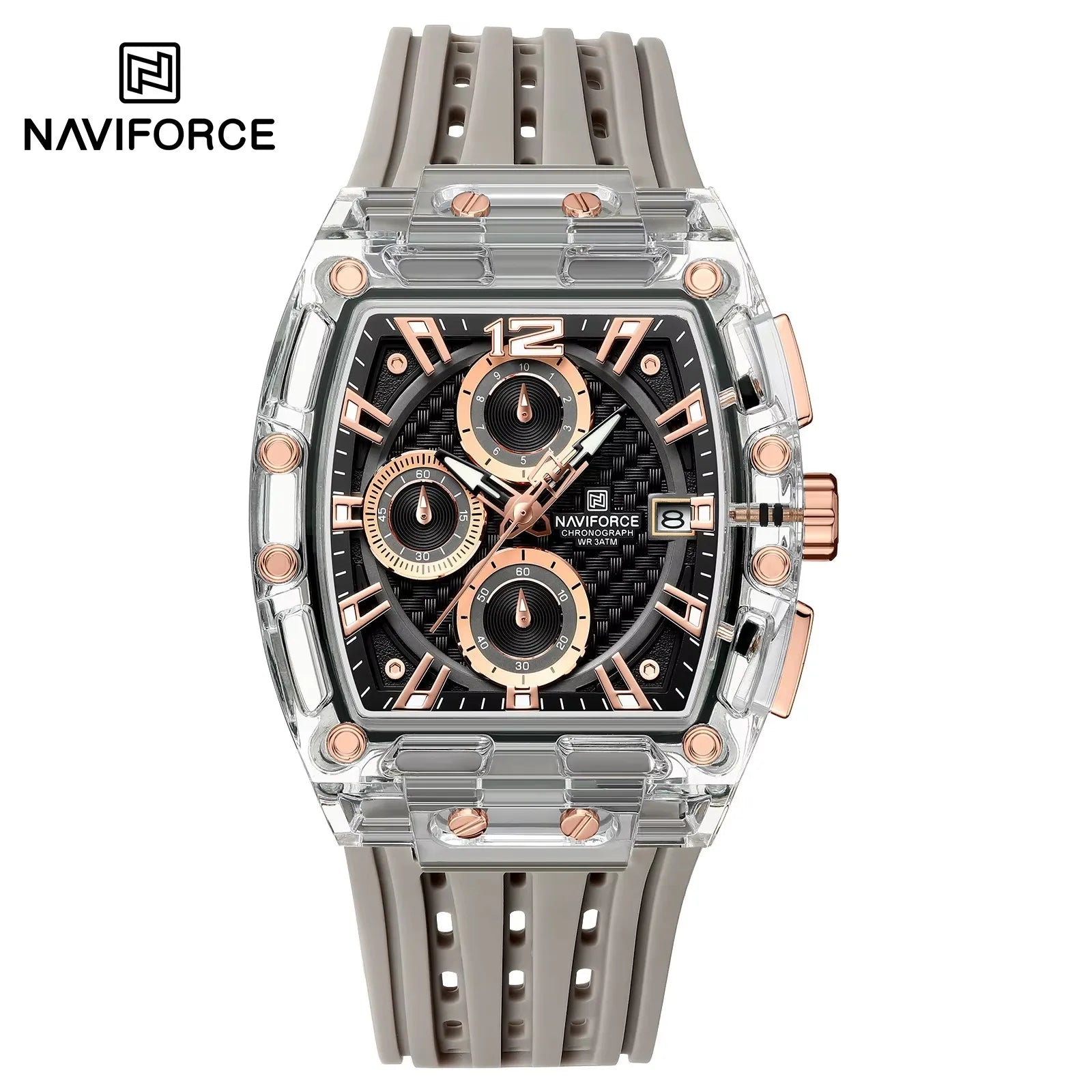 NAVIFORCE - Men's Fashion Sports Rectangle Chronograph Waterproof Luminous Calendar Silicone Band Quartz Watch for Men NF7105