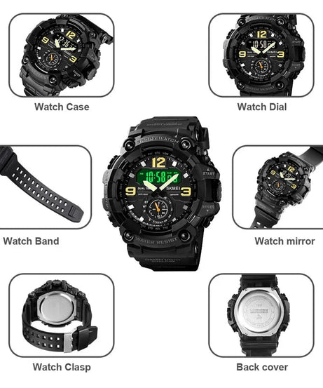 SKMEI Men's Analog Digital Waterproof And Sport Wrist Watch 1637 Black @ ARMY GREEN