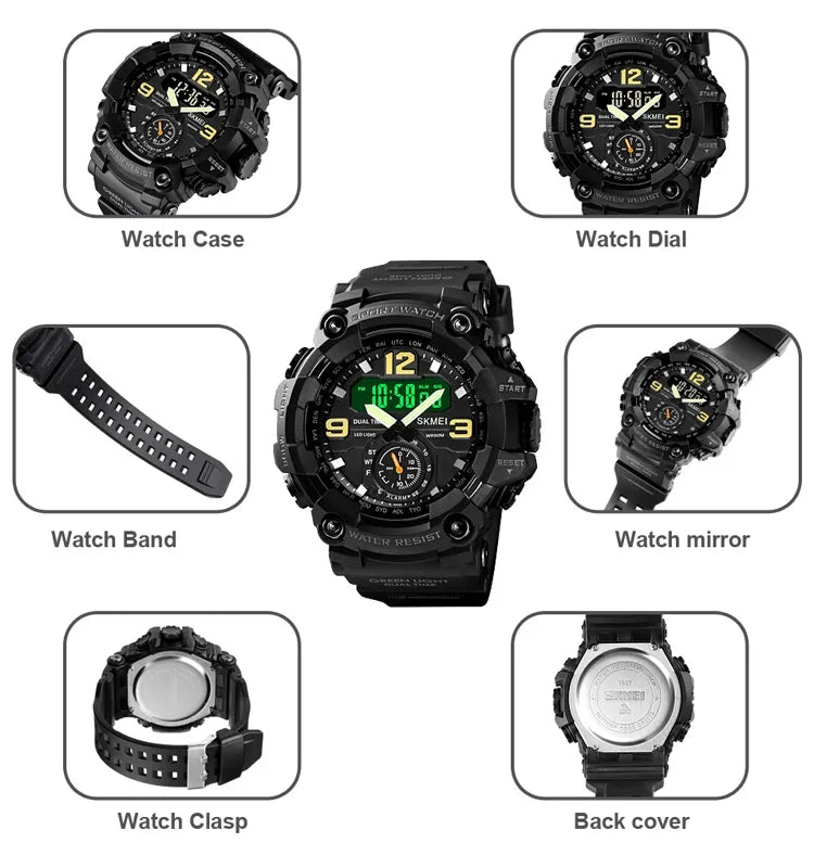 SKMEI Men's Analog Digital Waterproof And Sport Wrist Watch 1637 Black @ ARMY GREEN