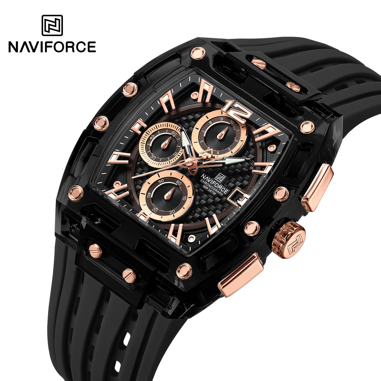 NAVIFORCE - Men's Fashion Sports Rectangle Chronograph Waterproof Luminous Calendar Silicone Band Quartz Watch for Men NF7105