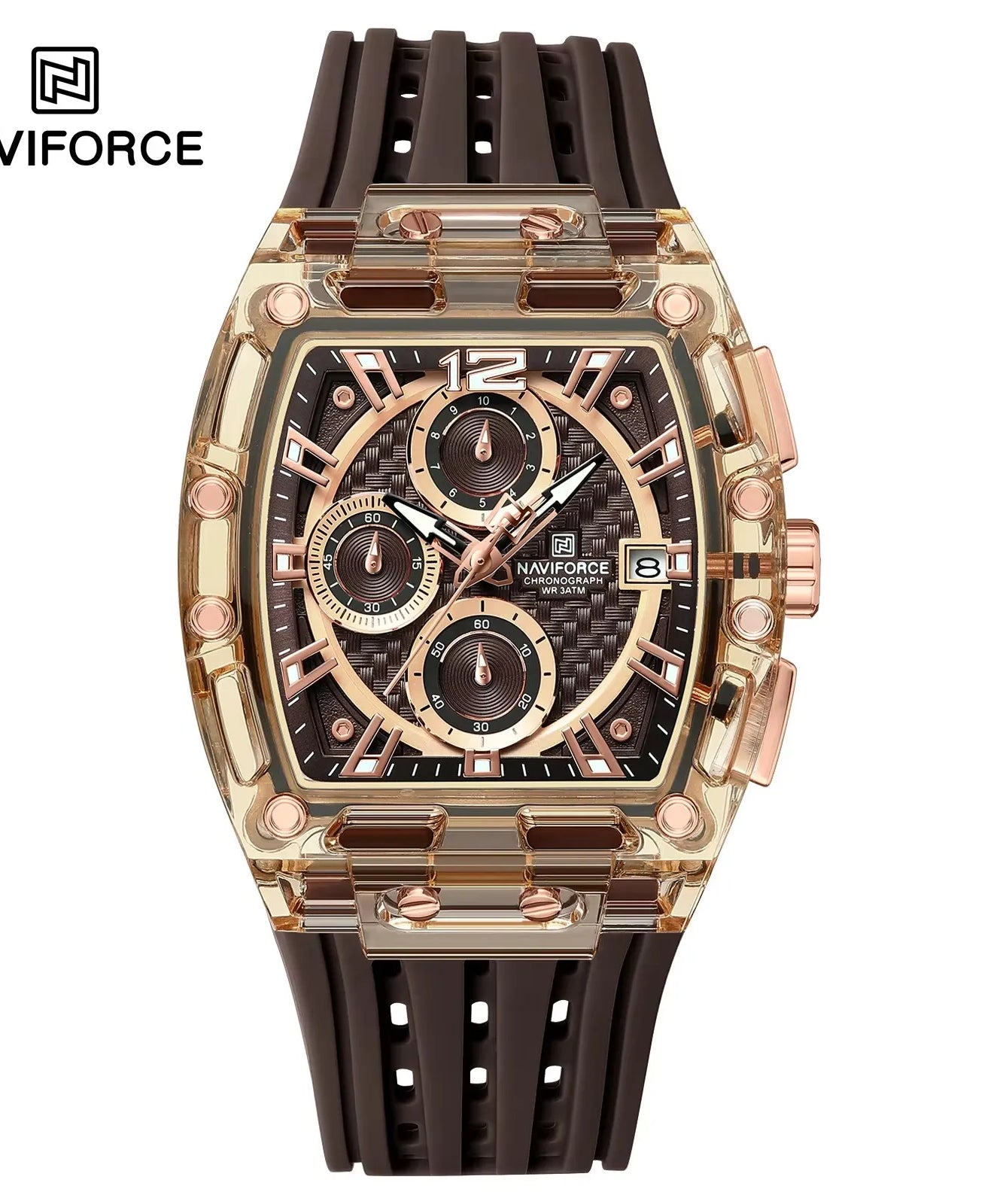 NAVIFORCE - Men's Fashion Sports Rectangle Chronograph Waterproof Luminous Calendar Silicone Band Quartz Watch for Men NF7105