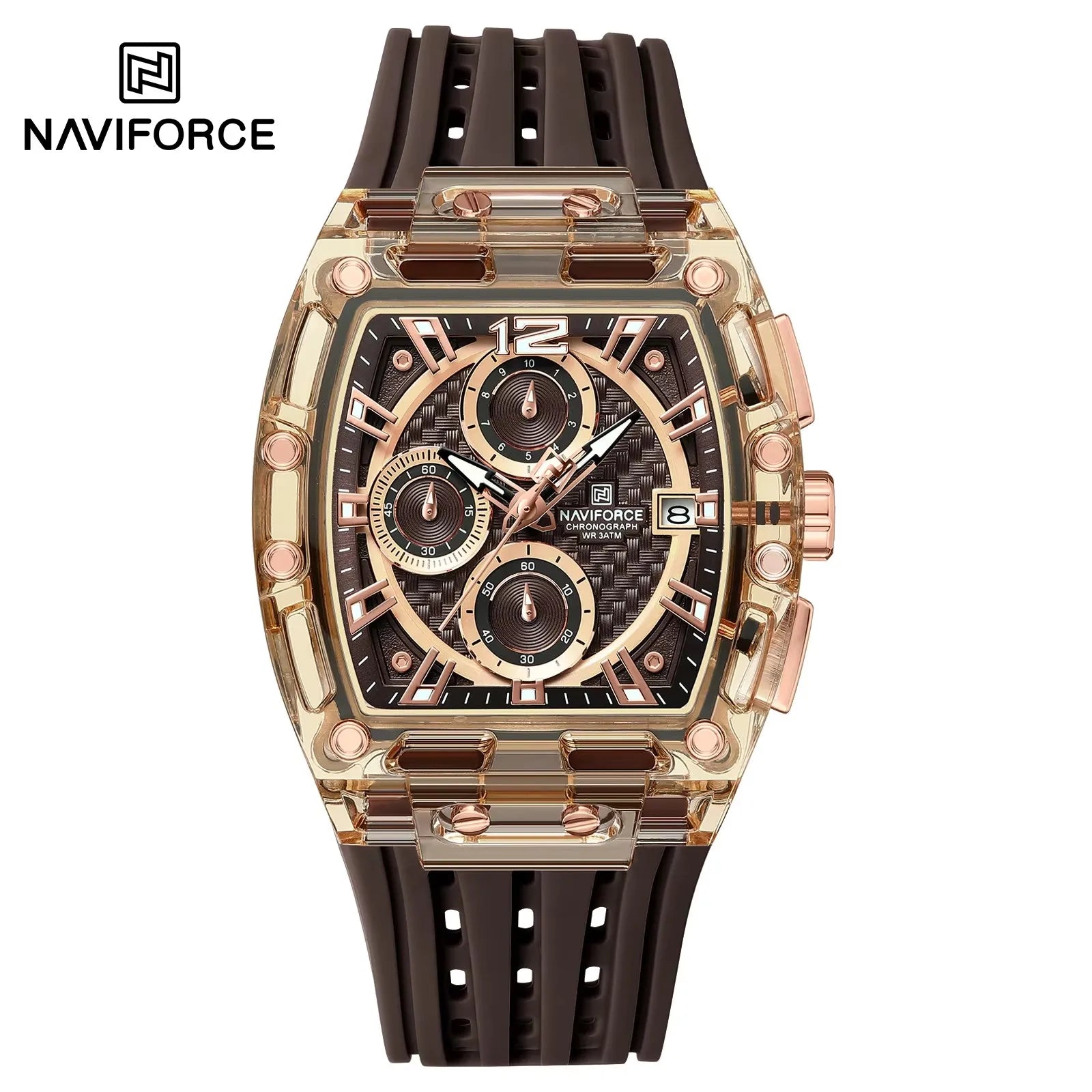 NAVIFORCE - Men's Fashion Sports Rectangle Chronograph Waterproof Luminous Calendar Silicone Band Quartz Watch for Men NF7105