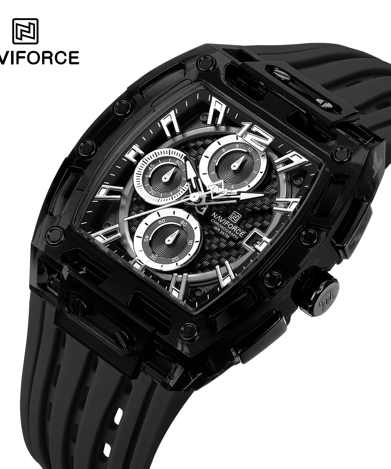 NAVIFORCE - Men's Fashion Sports Rectangle Chronograph Waterproof Luminous Calendar Silicone Band Quartz Watch for Men NF7105