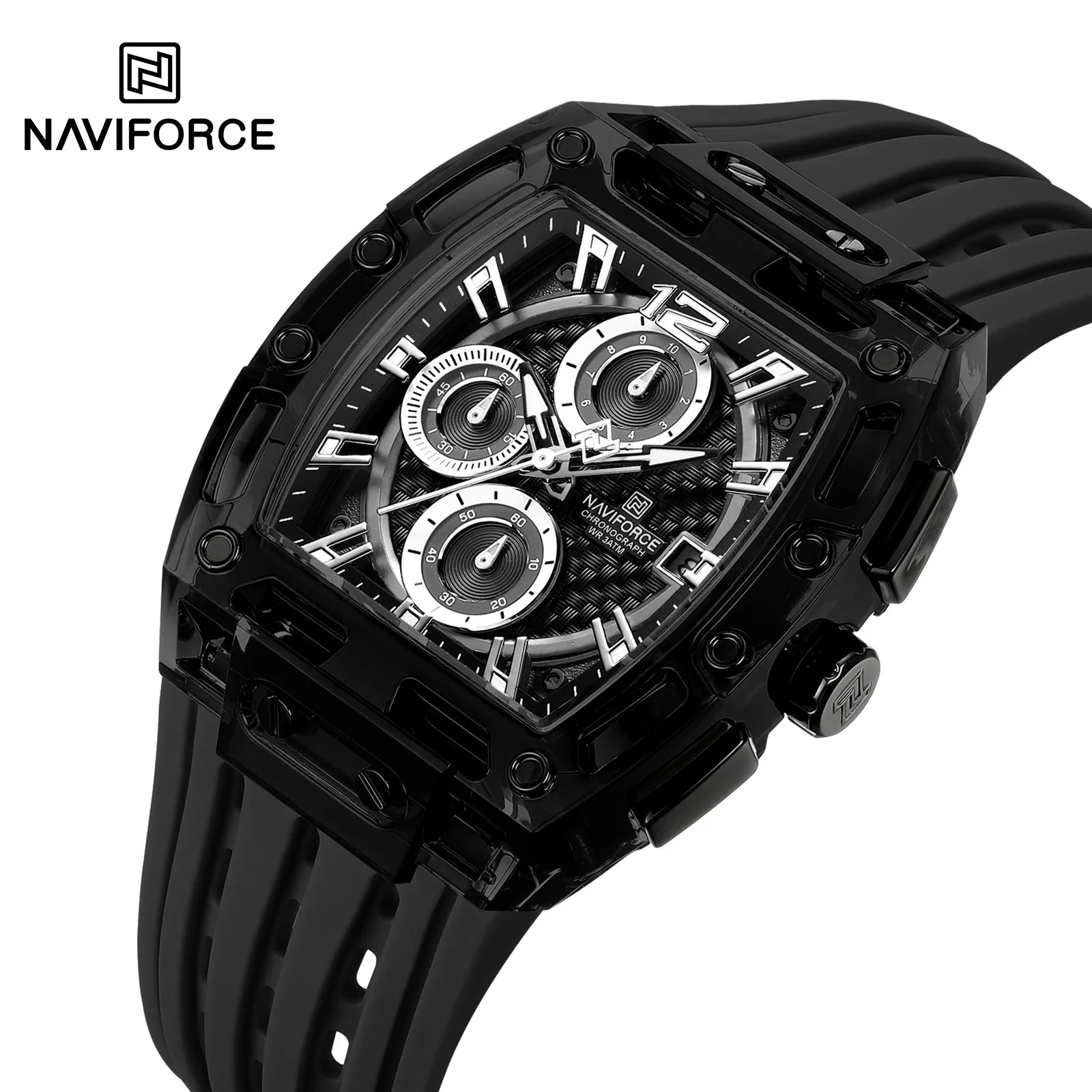 NAVIFORCE - Men's Fashion Sports Rectangle Chronograph Waterproof Luminous Calendar Silicone Band Quartz Watch for Men NF7105