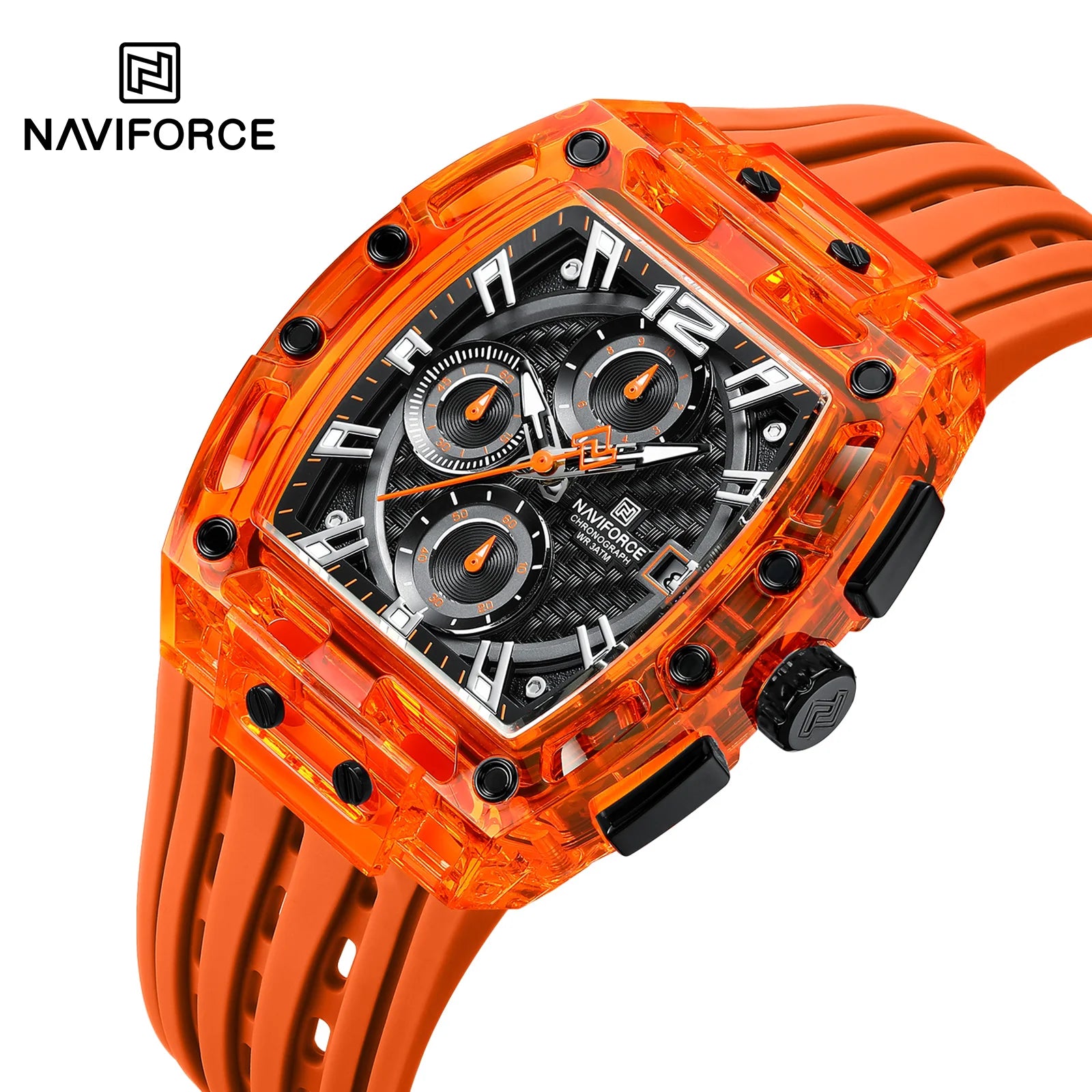 NAVIFORCE - Men's Fashion Sports Rectangle Chronograph Waterproof Luminous Calendar Silicone Band Quartz Watch for Men NF7105