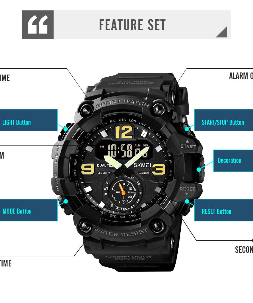 SKMEI Men's Analog Digital Waterproof And Sport Wrist Watch 1637 Black @ ARMY GREEN