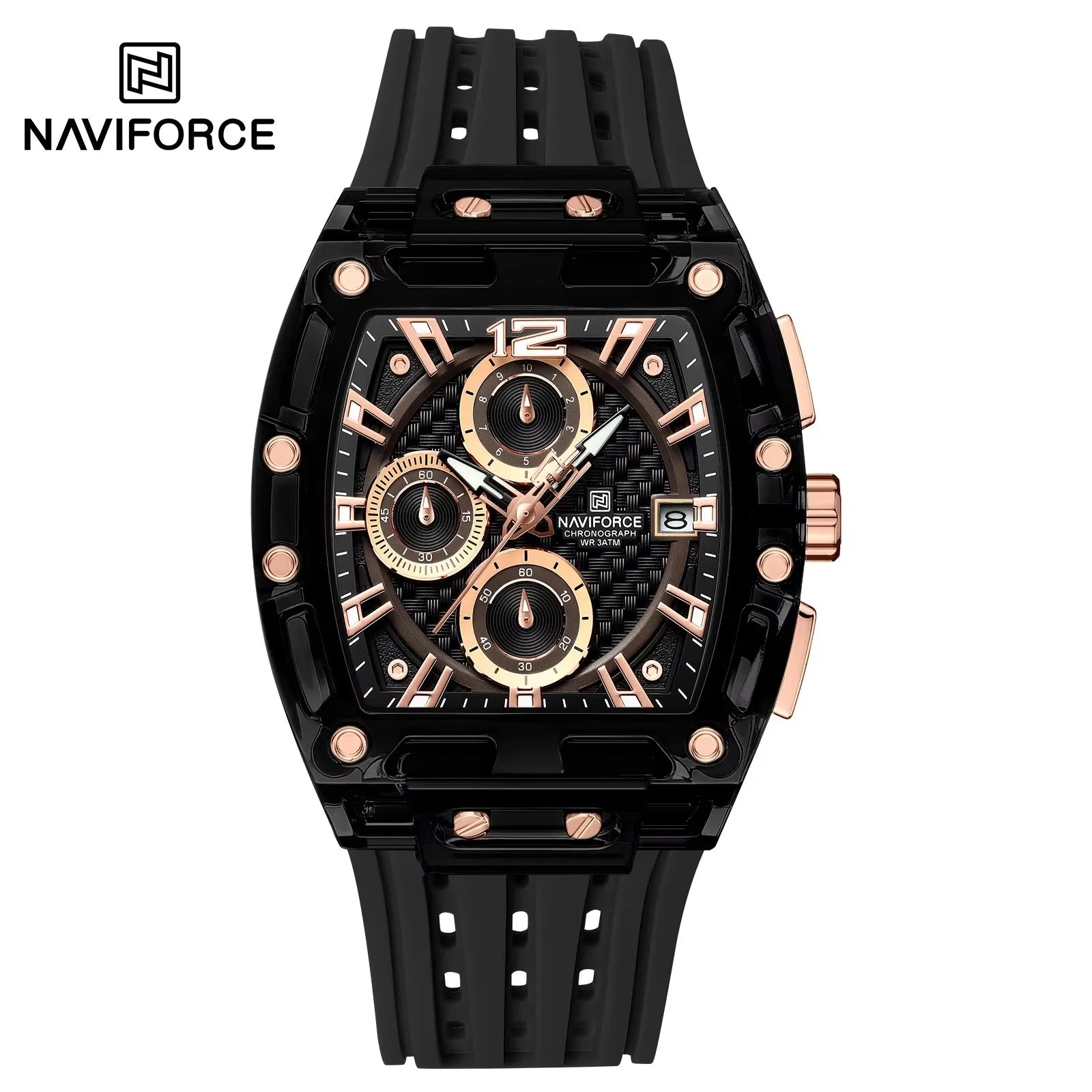 NAVIFORCE - Men's Fashion Sports Rectangle Chronograph Waterproof Luminous Calendar Silicone Band Quartz Watch for Men NF7105