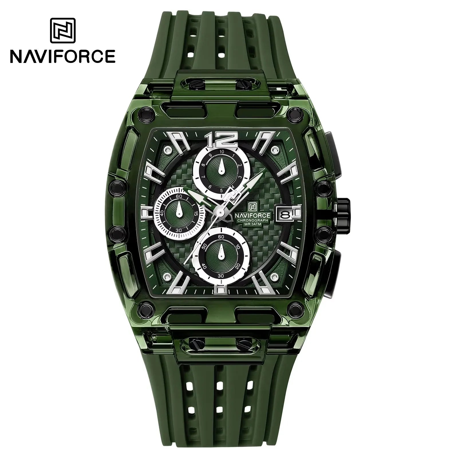 NAVIFORCE - Men's Fashion Sports Rectangle Chronograph Waterproof Luminous Calendar Silicone Band Quartz Watch for Men NF7105