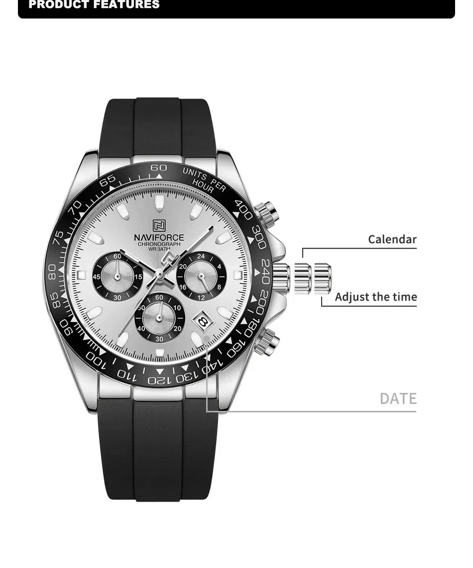 NAVIFORCE NF8054 Watch Quartz Men's Sport Watch Alloy Case Stainless Steel Band Silicon Strap Luxury Chronograph Date Waterproof