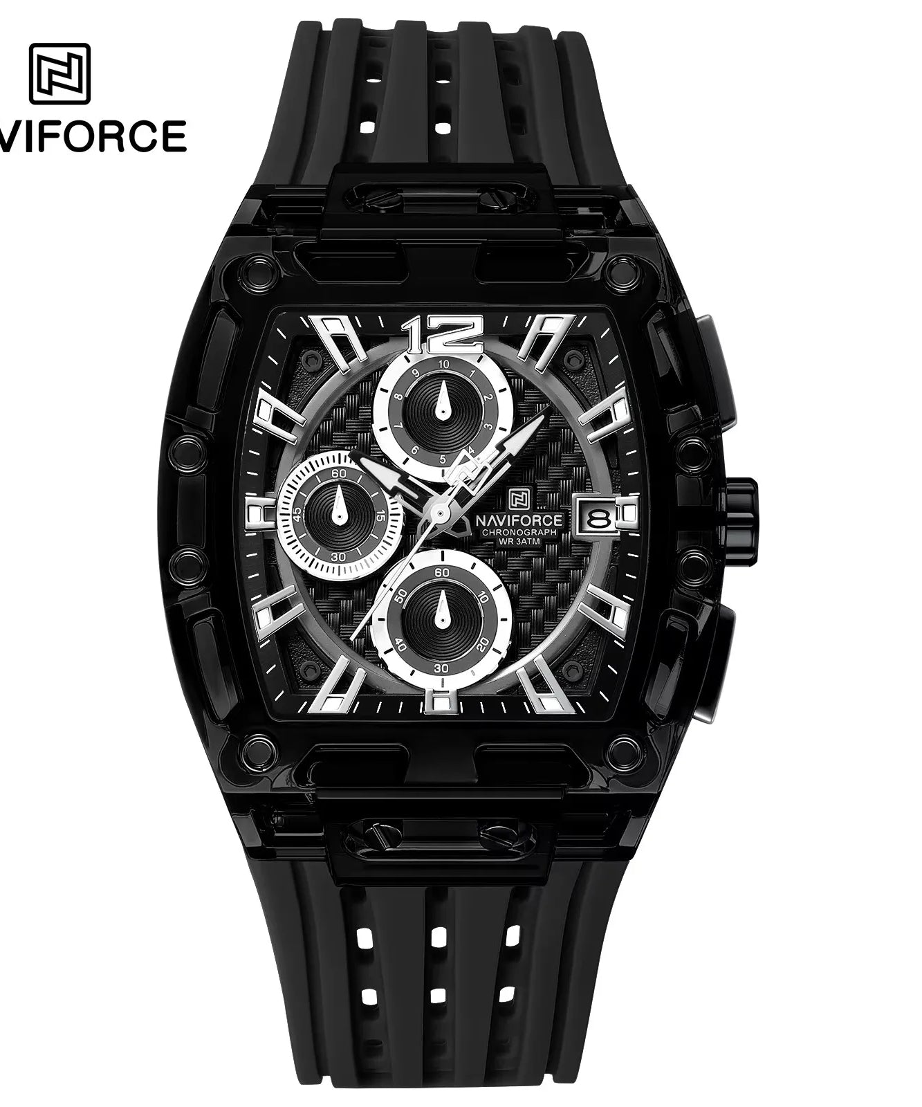 NAVIFORCE - Men's Fashion Sports Rectangle Chronograph Waterproof Luminous Calendar Silicone Band Quartz Watch for Men NF7105