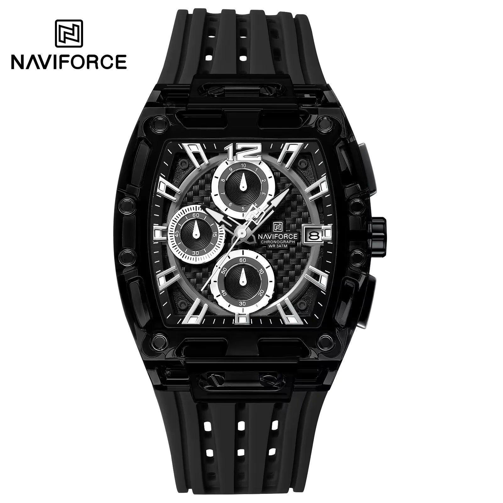 NAVIFORCE - Men's Fashion Sports Rectangle Chronograph Waterproof Luminous Calendar Silicone Band Quartz Watch for Men NF7105