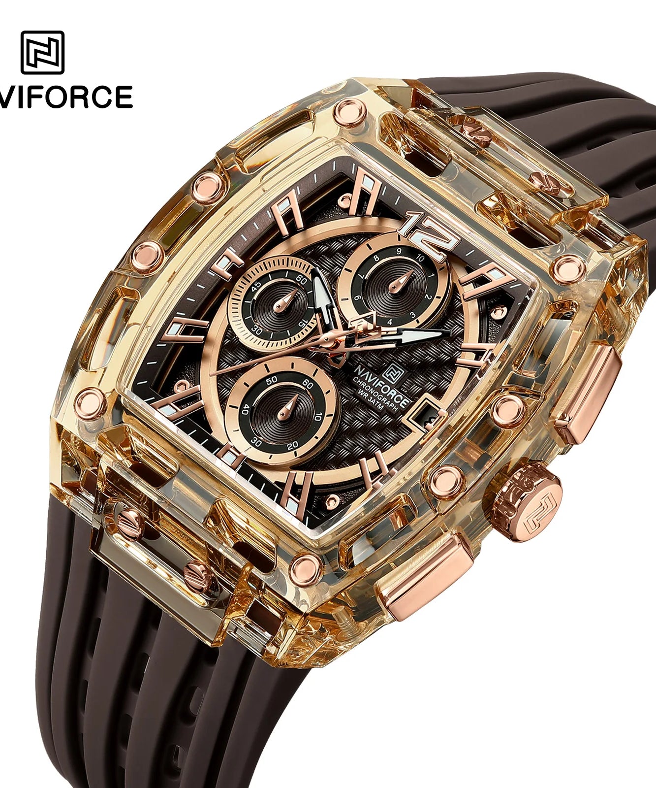 NAVIFORCE - Men's Fashion Sports Rectangle Chronograph Waterproof Luminous Calendar Silicone Band Quartz Watch for Men NF7105