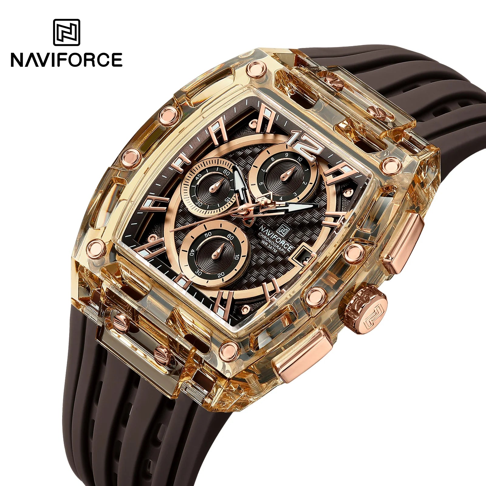 NAVIFORCE - Men's Fashion Sports Rectangle Chronograph Waterproof Luminous Calendar Silicone Band Quartz Watch for Men NF7105