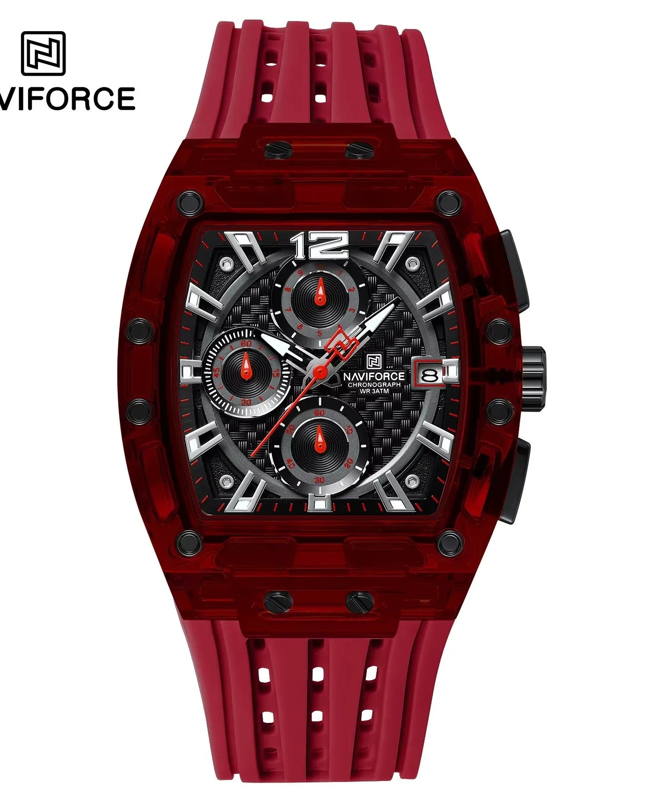 NAVIFORCE - Men's Fashion Sports Rectangle Chronograph Waterproof Luminous Calendar Silicone Band Quartz Watch for Men NF7105