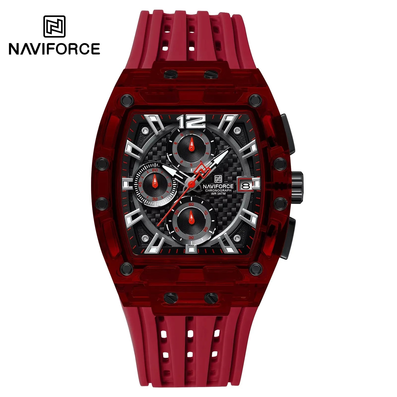 NAVIFORCE - Men's Fashion Sports Rectangle Chronograph Waterproof Luminous Calendar Silicone Band Quartz Watch for Men NF7105