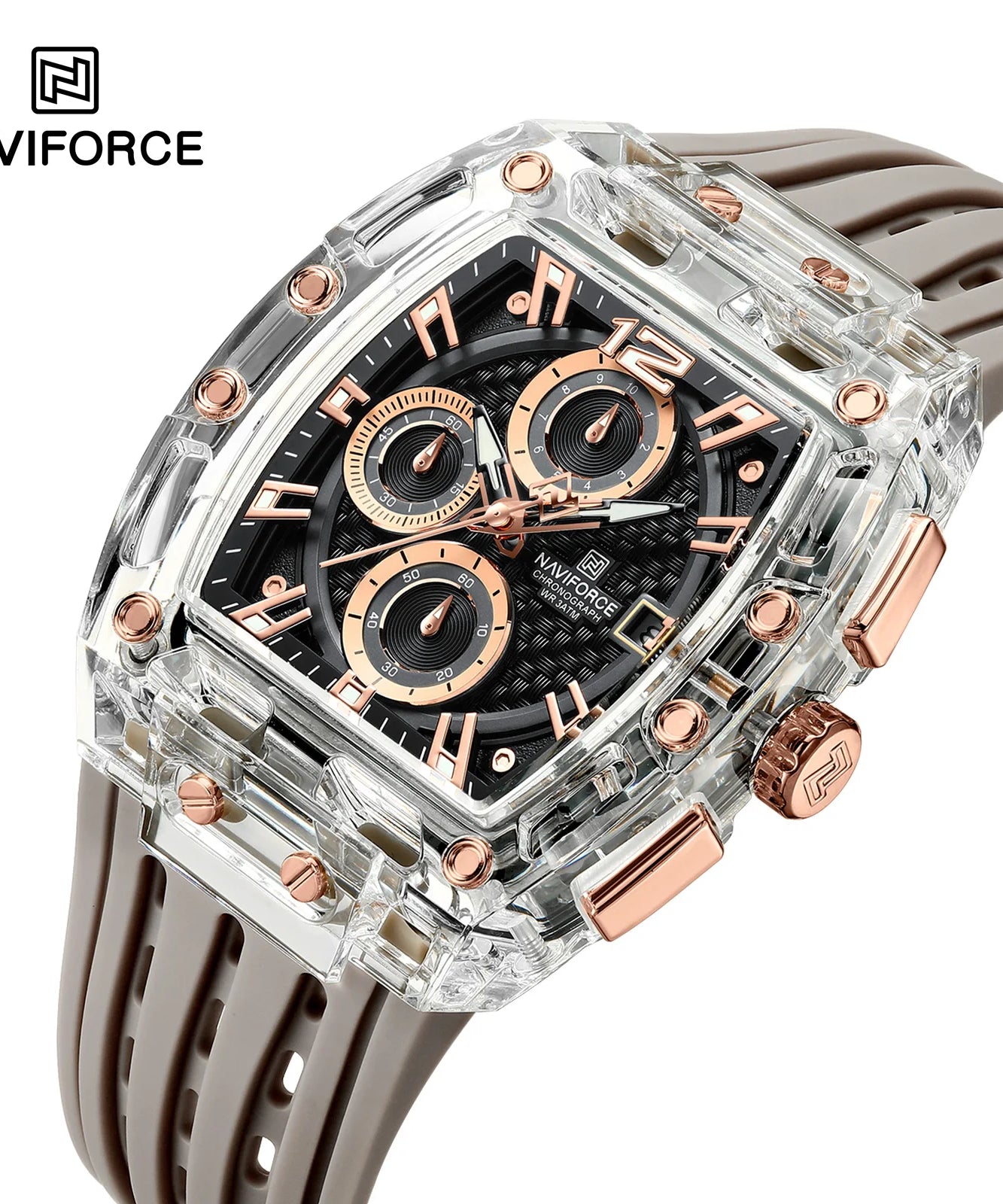 NAVIFORCE - Men's Fashion Sports Rectangle Chronograph Waterproof Luminous Calendar Silicone Band Quartz Watch for Men NF7105