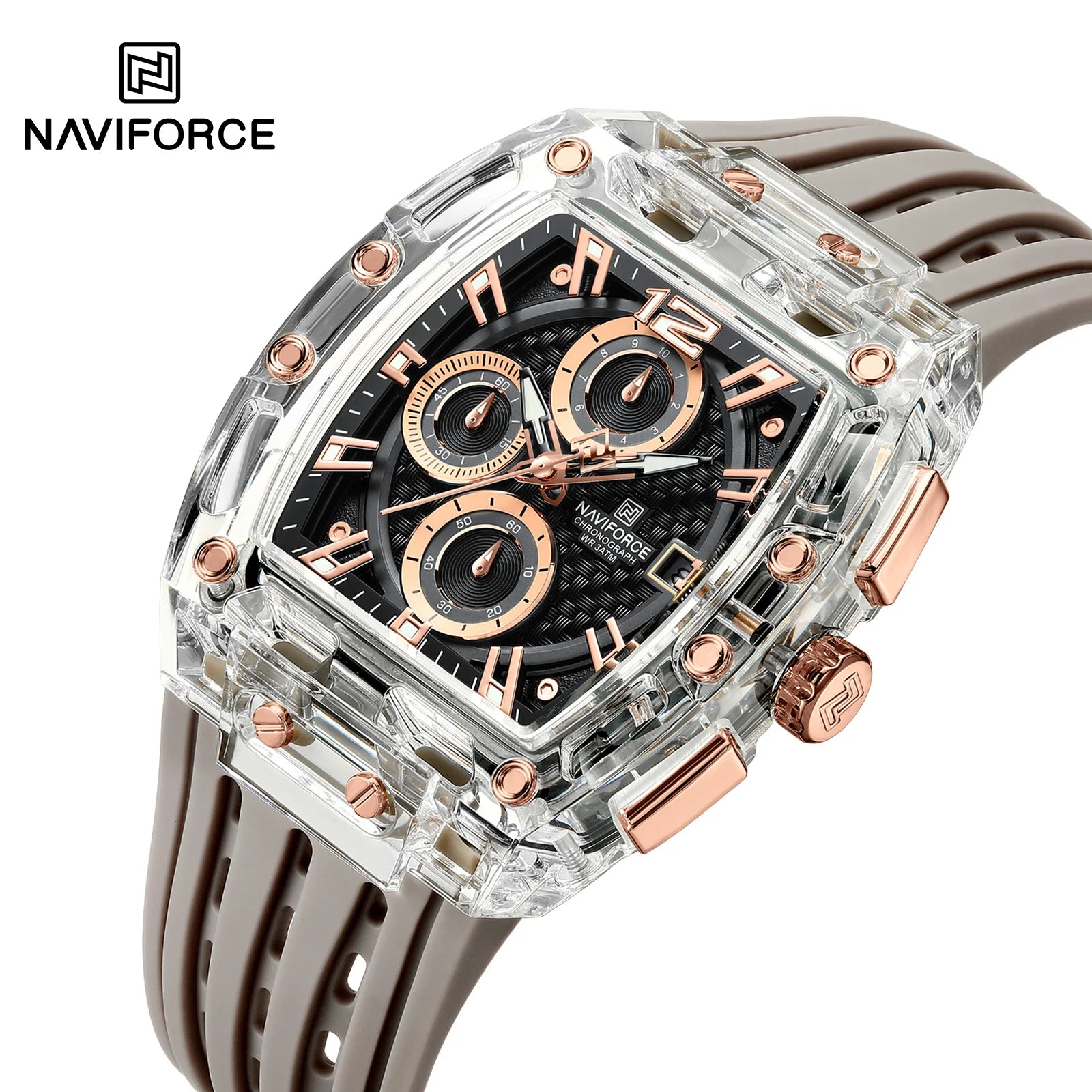 NAVIFORCE - Men's Fashion Sports Rectangle Chronograph Waterproof Luminous Calendar Silicone Band Quartz Watch for Men NF7105