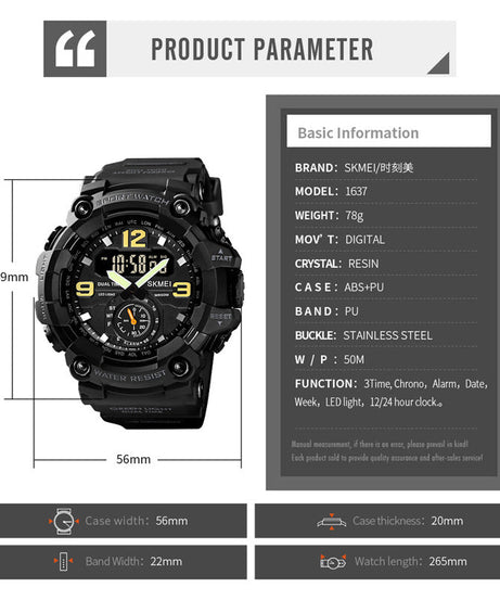 SKMEI Men's Analog Digital Waterproof And Sport Wrist Watch 1637 Black @ ARMY GREEN