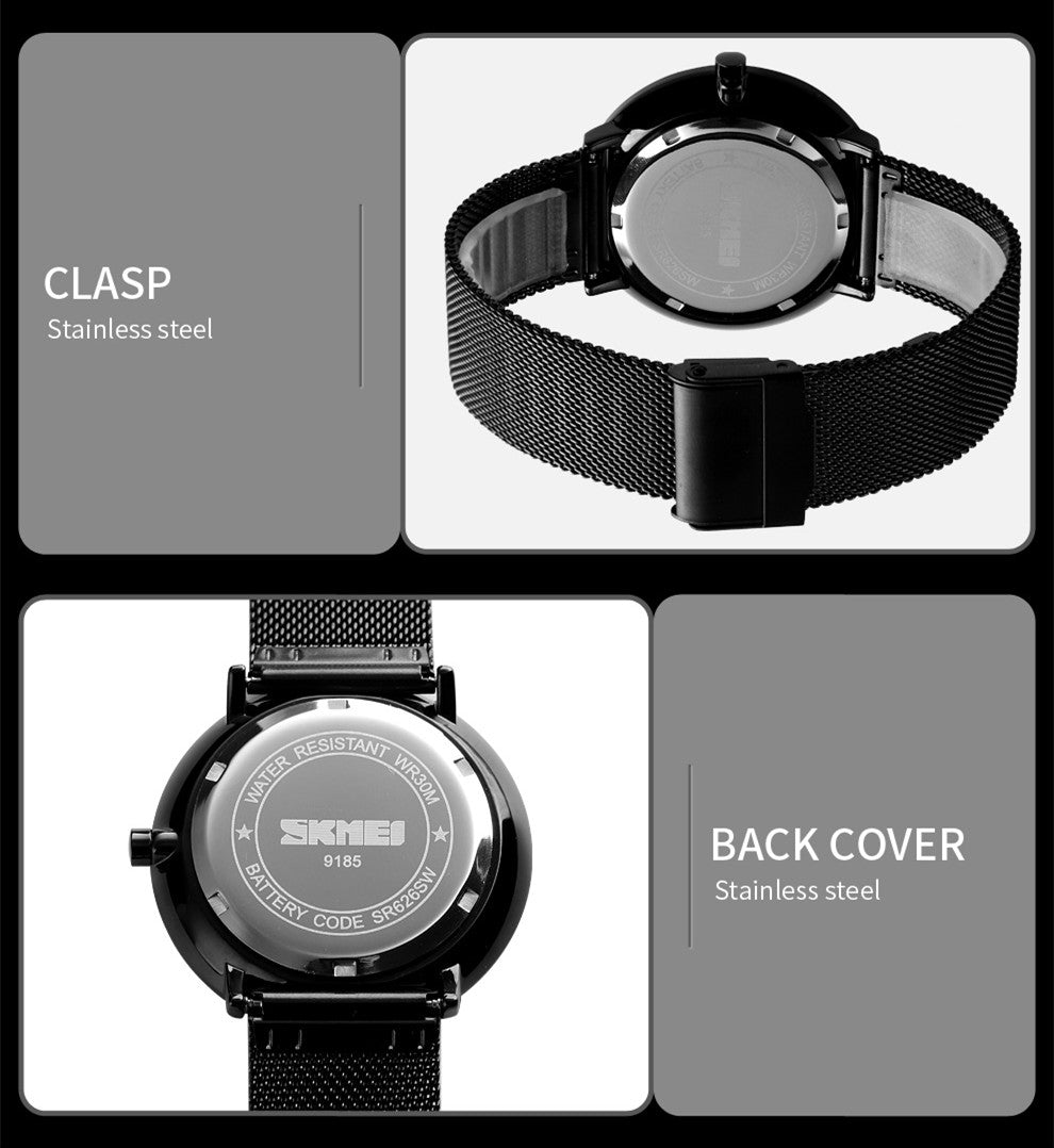 SKMEI Men's Water Resistant Metal Analog Watch 9185 - Black