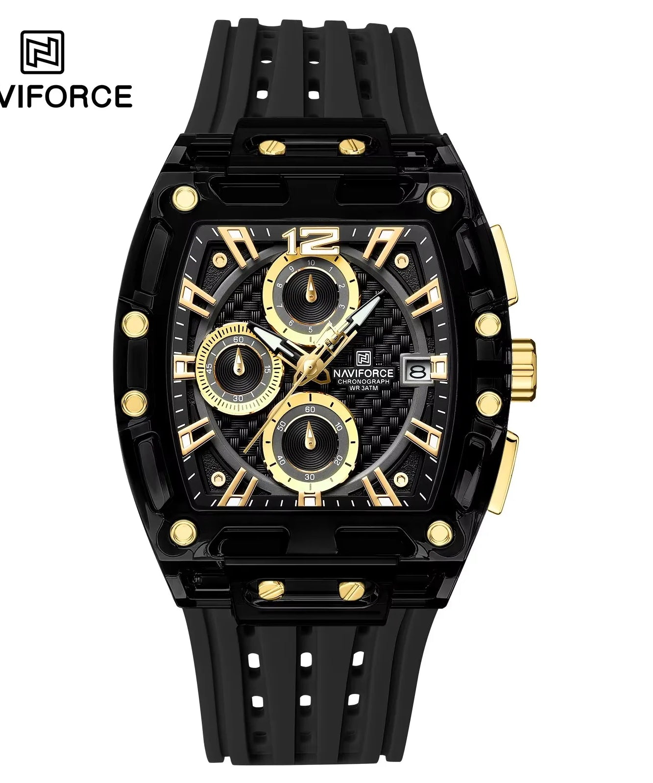 NAVIFORCE - Men's Fashion Sports Rectangle Chronograph Waterproof Luminous Calendar Silicone Band Quartz Watch for Men NF7105