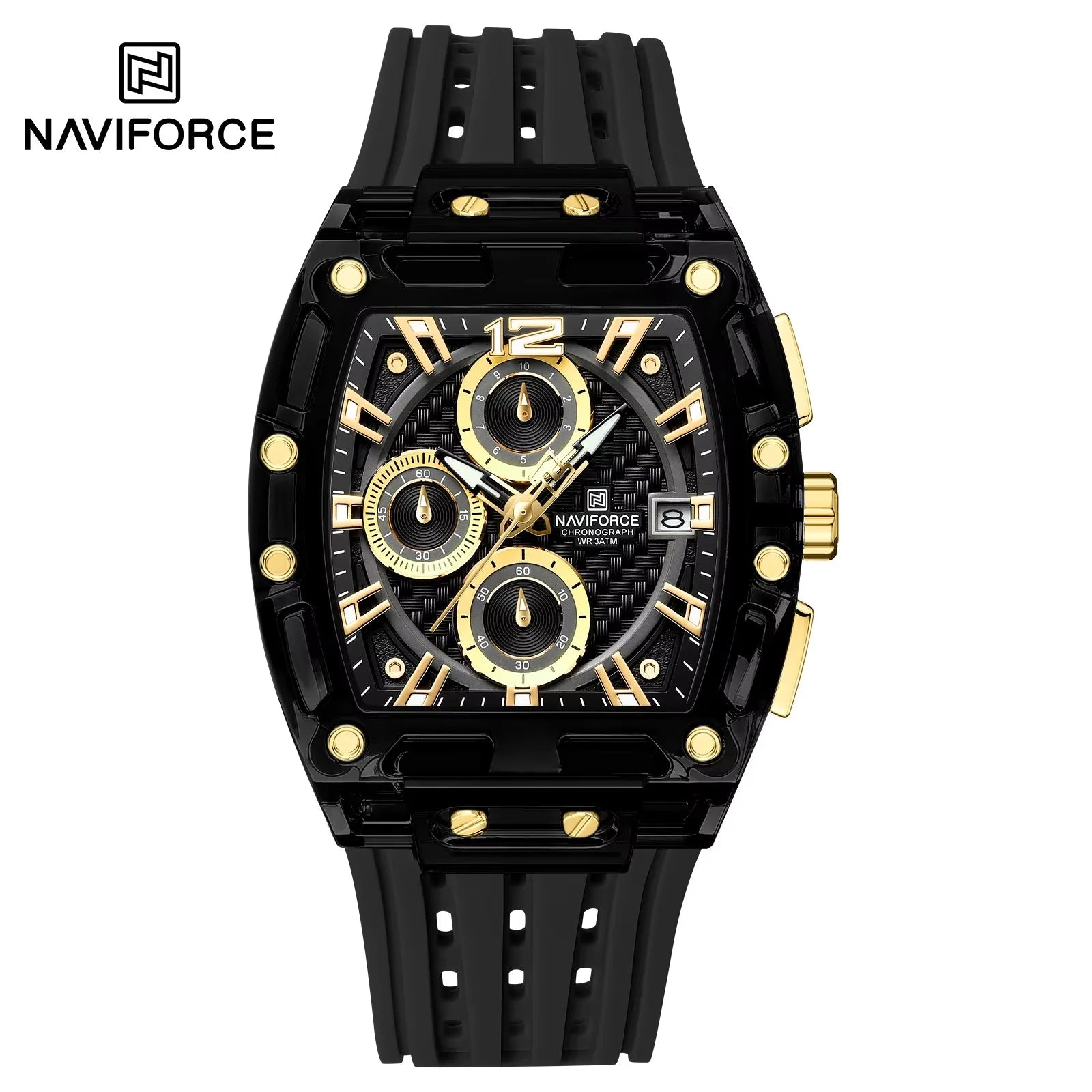 NAVIFORCE - Men's Fashion Sports Rectangle Chronograph Waterproof Luminous Calendar Silicone Band Quartz Watch for Men NF7105