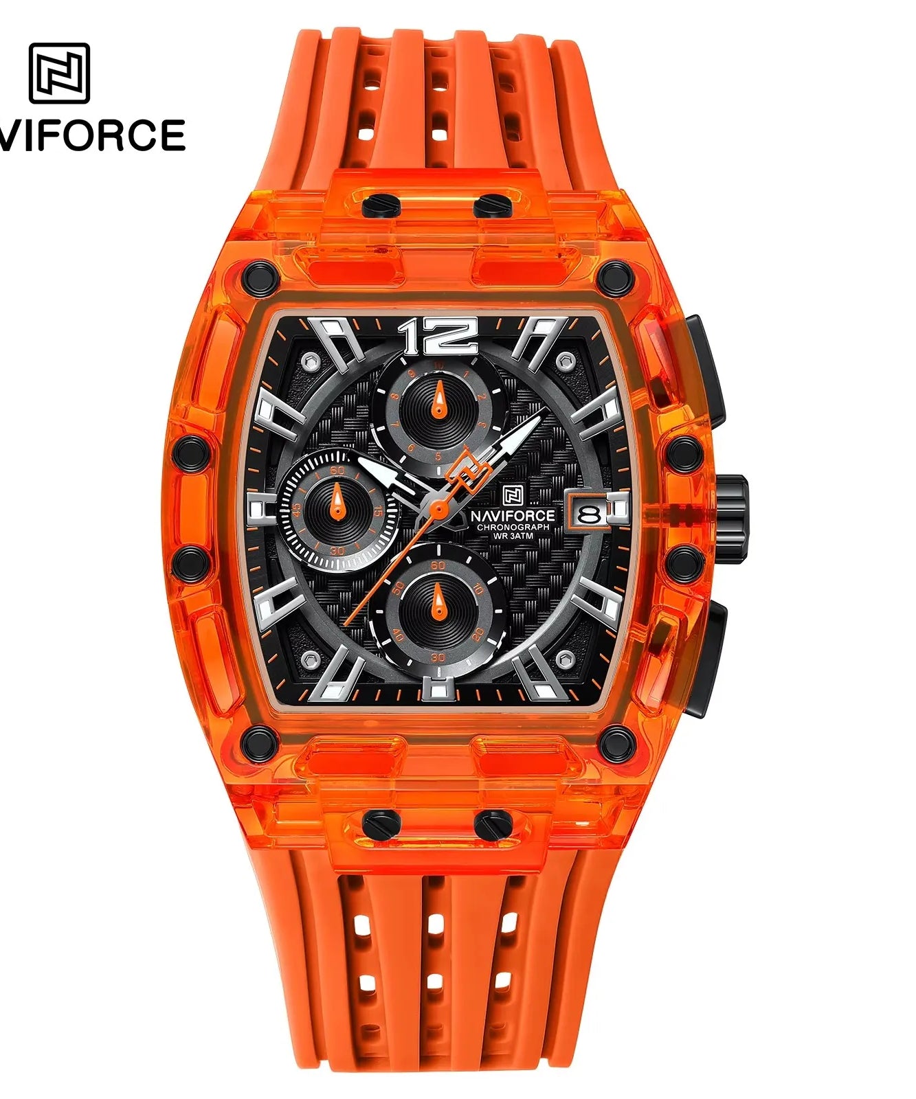 NAVIFORCE - Men's Fashion Sports Rectangle Chronograph Waterproof Luminous Calendar Silicone Band Quartz Watch for Men NF7105