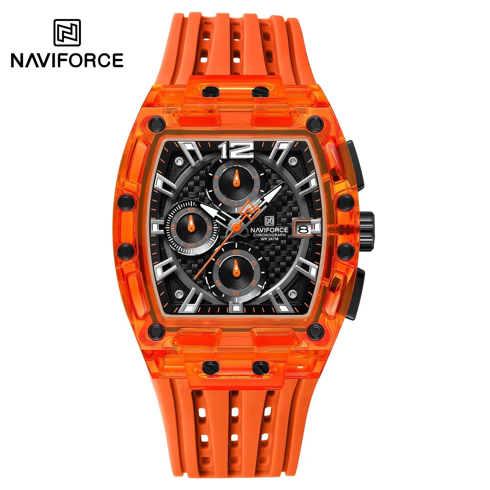 NAVIFORCE - Men's Fashion Sports Rectangle Chronograph Waterproof Luminous Calendar Silicone Band Quartz Watch for Men NF7105