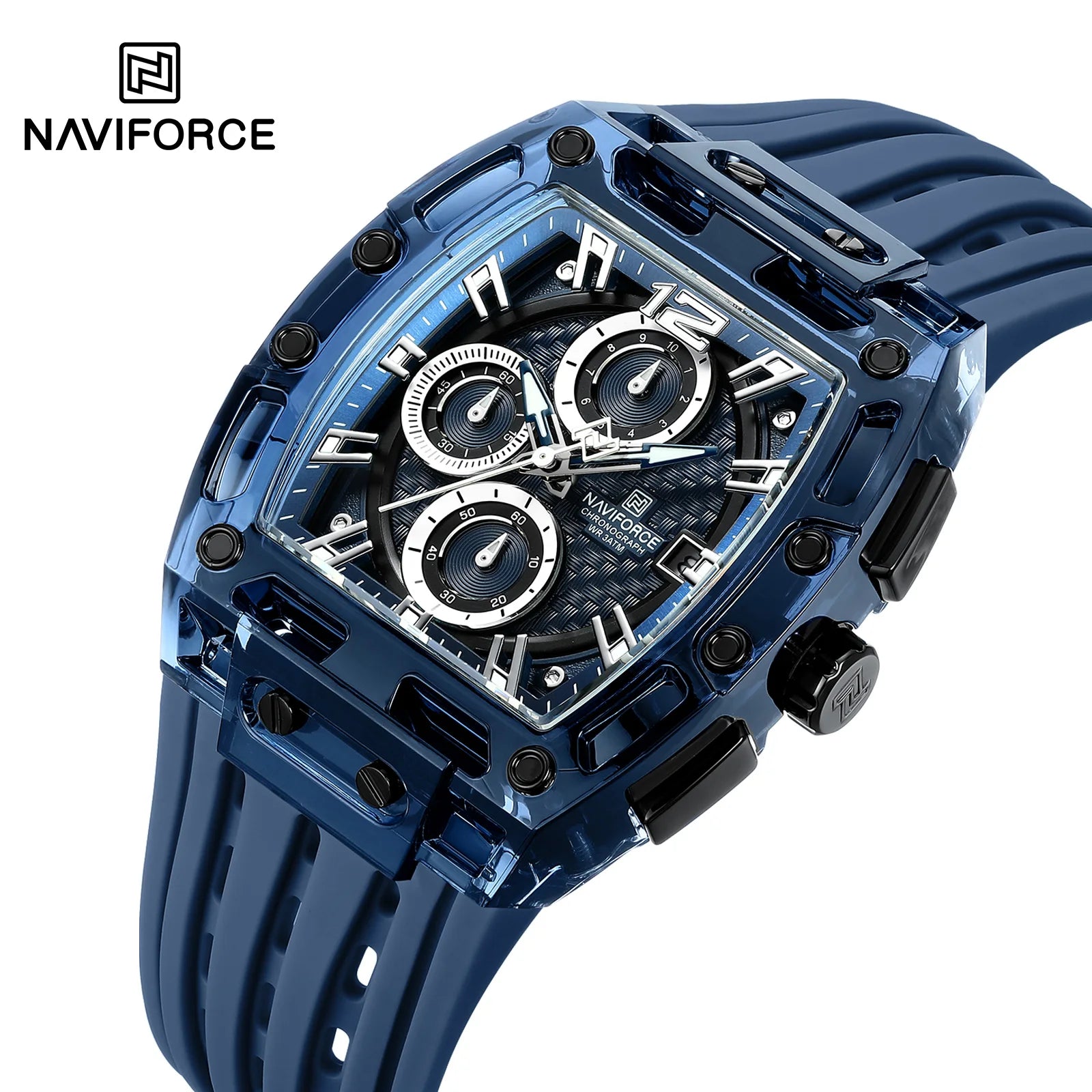 NAVIFORCE - Men's Fashion Sports Rectangle Chronograph Waterproof Luminous Calendar Silicone Band Quartz Watch for Men NF7105