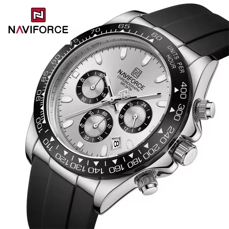 NAVIFORCE NF8054 Watch Quartz Men's Sport Watch Alloy Case Stainless Steel Band Silicon Strap Luxury Chronograph Date Waterproof