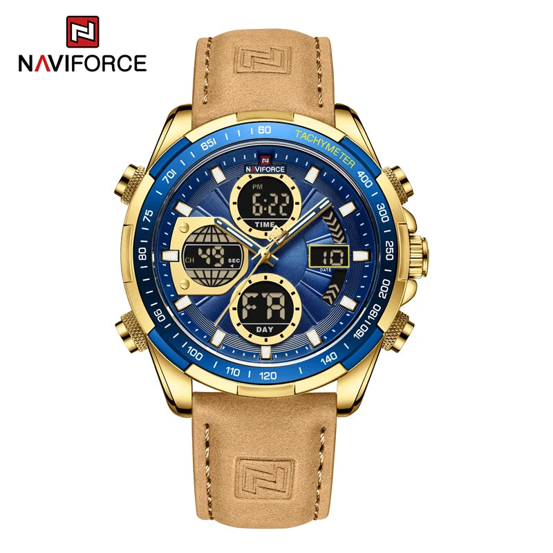 NAVIFORCE NF9197 Watches for Men Leather Mens Military Sport Waterproof Watch Quartz WristWatch Chronograph