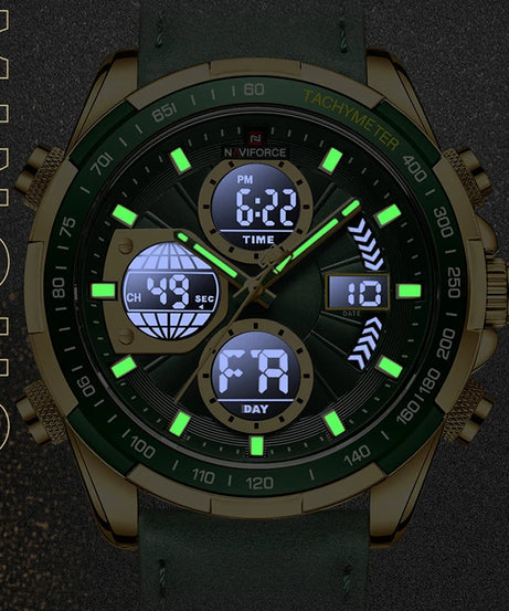 NAVIFORCE NF9197 Watches for Men Leather Mens Military Sport Waterproof Watch Quartz WristWatch Chronograph