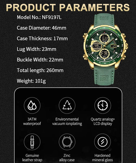 NAVIFORCE NF9197 Watches for Men Leather Mens Military Sport Waterproof Watch Quartz WristWatch Chronograph