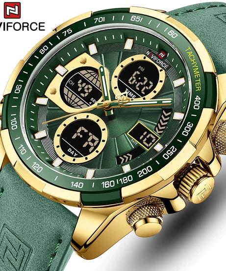 NAVIFORCE NF9197 Watches for Men Leather Mens Military Sport Waterproof Watch Quartz WristWatch Chronograph