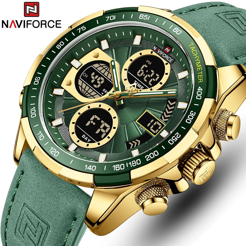 NAVIFORCE NF9197 Watches for Men Leather Mens Military Sport Waterproof Watch Quartz WristWatch Chronograph