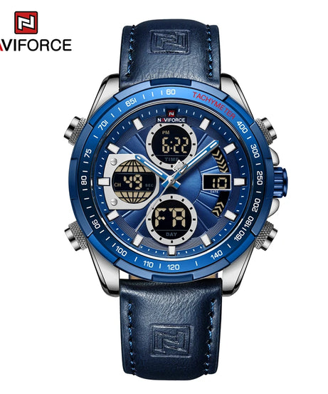 NAVIFORCE NF9197 Watches for Men Leather Mens Military Sport Waterproof Watch Quartz WristWatch Chronograph